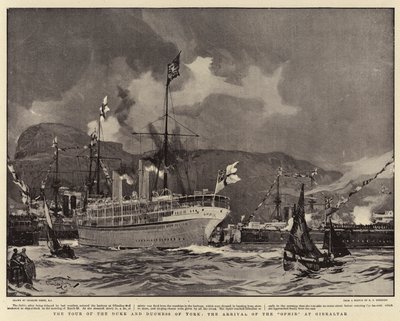 York hercegének és hercegnőjének körútja, az Ofír érkezése Gibraltárra alkotó: Charles Edward Dixon